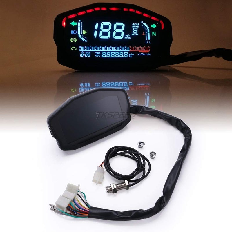 PACEWALKER عداد سرعة LED LCD عالمي للدراجات النارية PACEWALKER مع إضاءة خلفية لأسطوانات 1 و2 و4 لهوندا ودوكاتي وكاواساكي وياماها (يتطلب تركيب احترافي) - Image 2